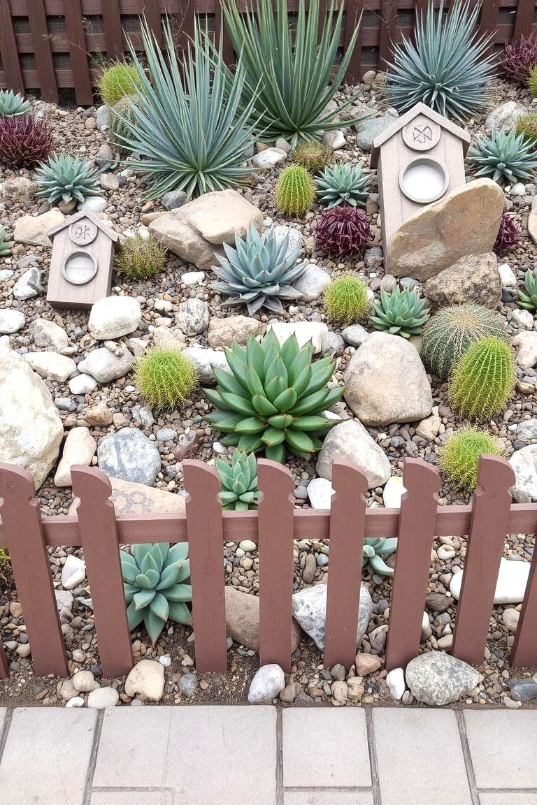 Succulent and Rock Garden - 24 Simple Fence Line Landscaping Ideas