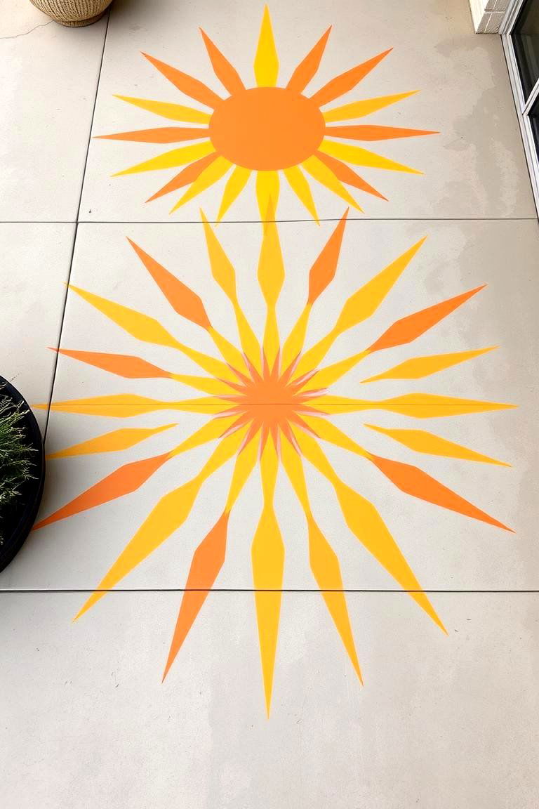 Sunburst Design - 24 Painted Concrete Patio Ideas