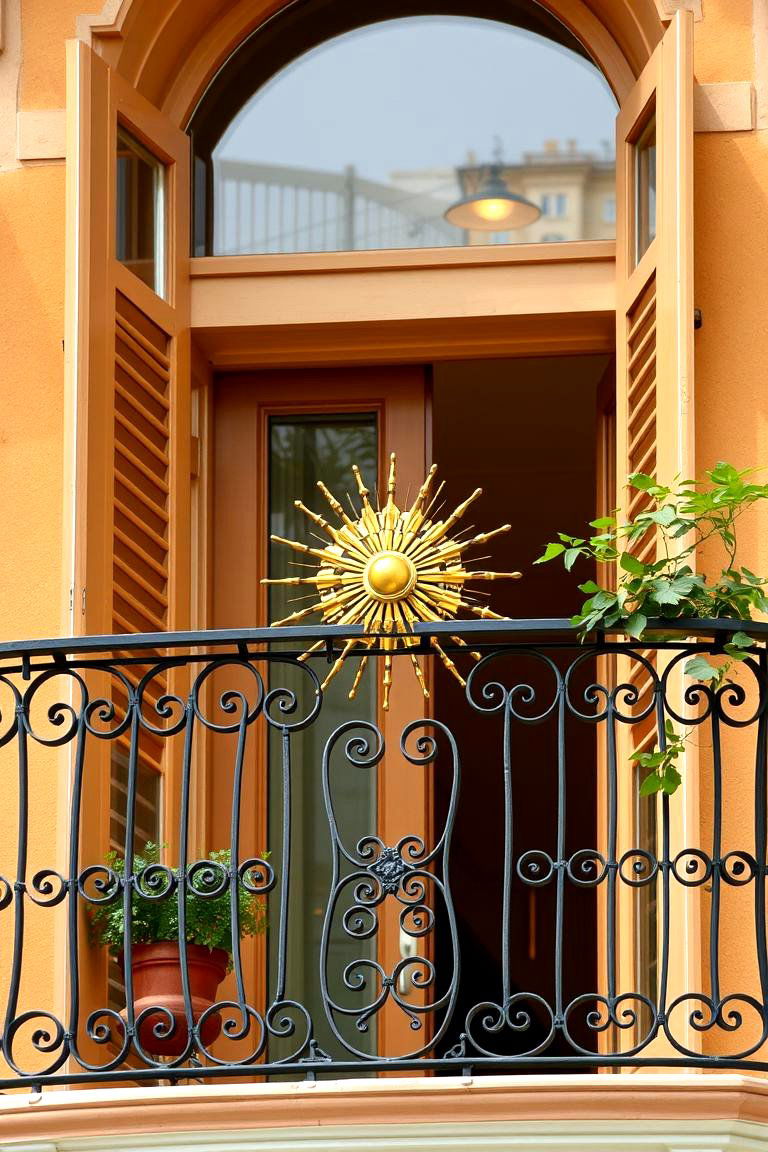 Sunburst Motif Centerpiece - 24 Wrought Iron Balcony Railing Design Ideas