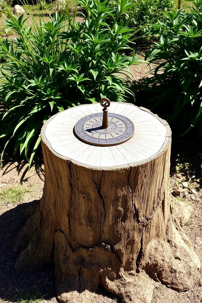 Sundial Support - 24 Tree Stump Decorating Ideas