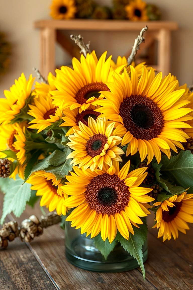 Sunflower Arrangement for Autumn - 24 Fall Table Decor Ideas