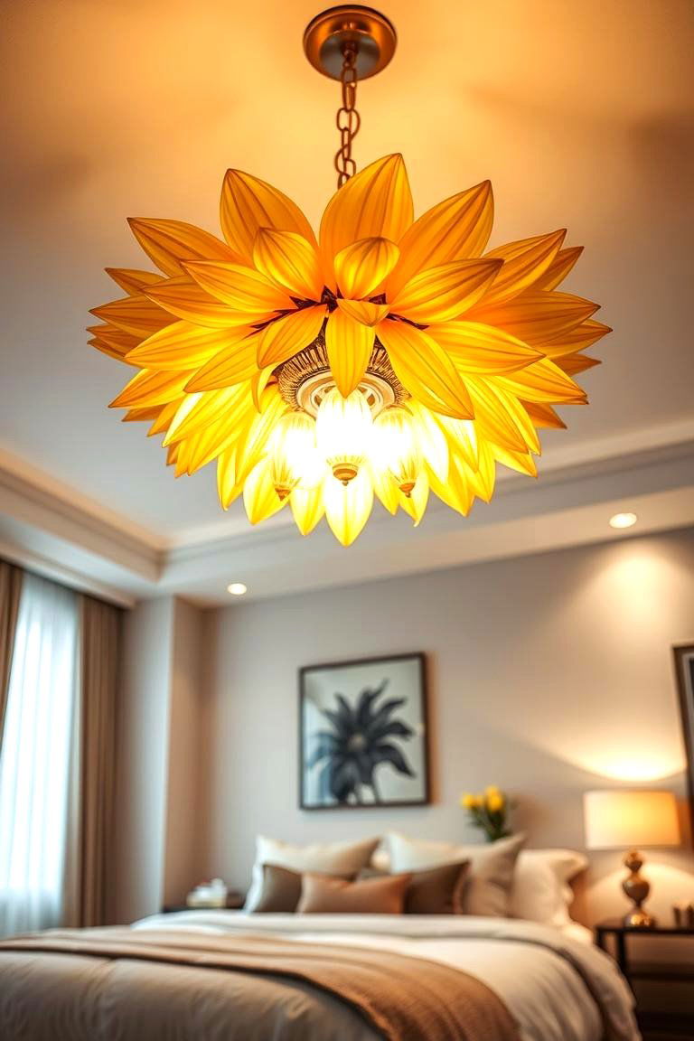 Sunflower Chandelier Illumination - 24 Sunflower Bedroom Ideas