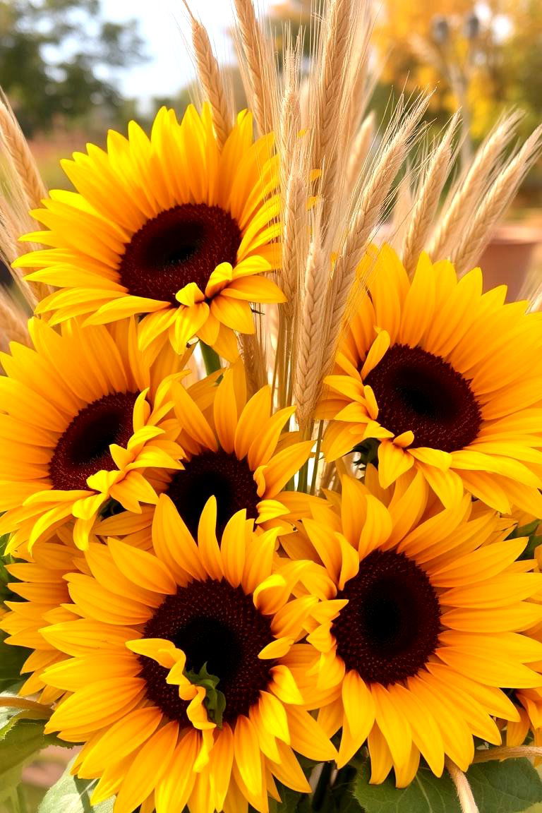 Sunflower and Wheat Arrangement - 24 Thanksgiving Centerpiece Ideas