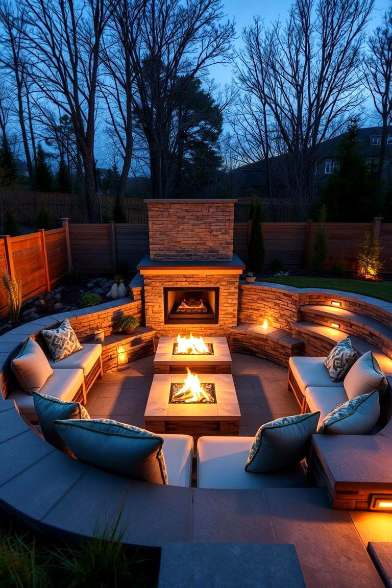 Sunken Lounge Area with Fireplace - 24 Outdoor Corner Fireplace Ideas