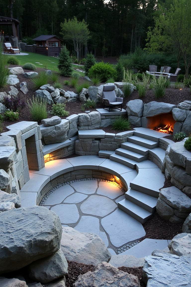 Sunken Stone Lounge Area - 24 Stone Patio Ideas