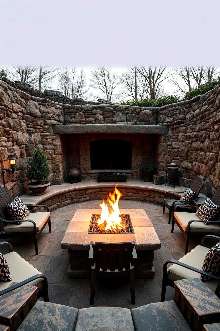 Sunken Stone Lounge with Fire Pit - 24 Stone Patio With a Fire Pit Ideas