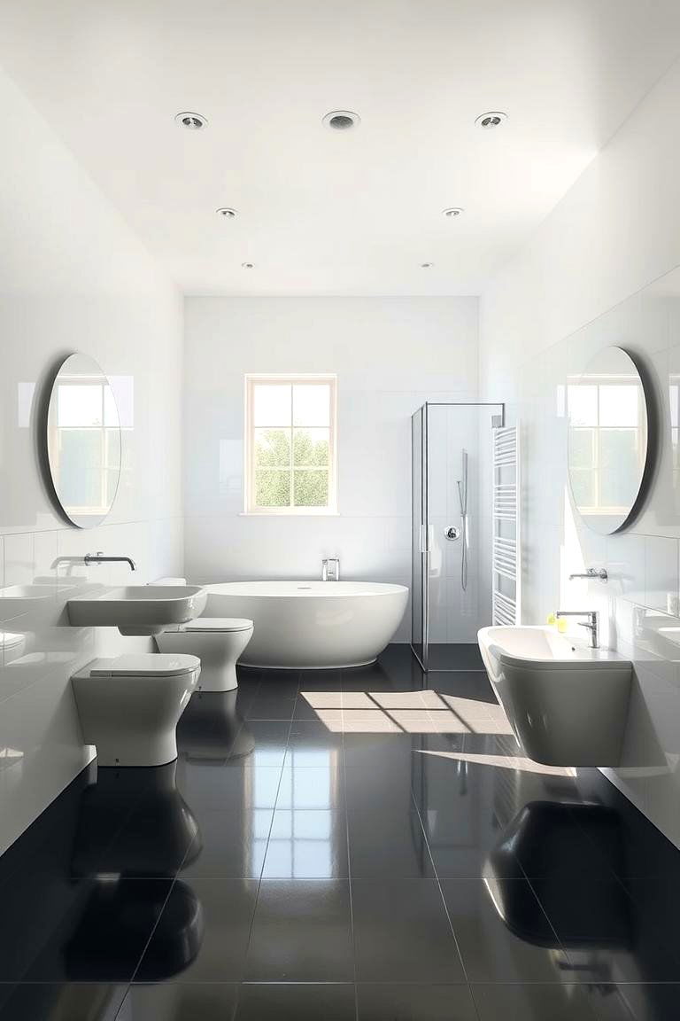 Sunlit Serenity - 24 Black Floor Bathroom With White Walls Ideas