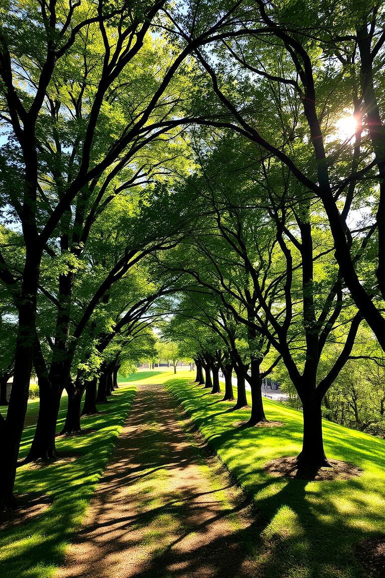 Sunlit Slope with Shade Trees - 24 Sloped Walkway Ideas