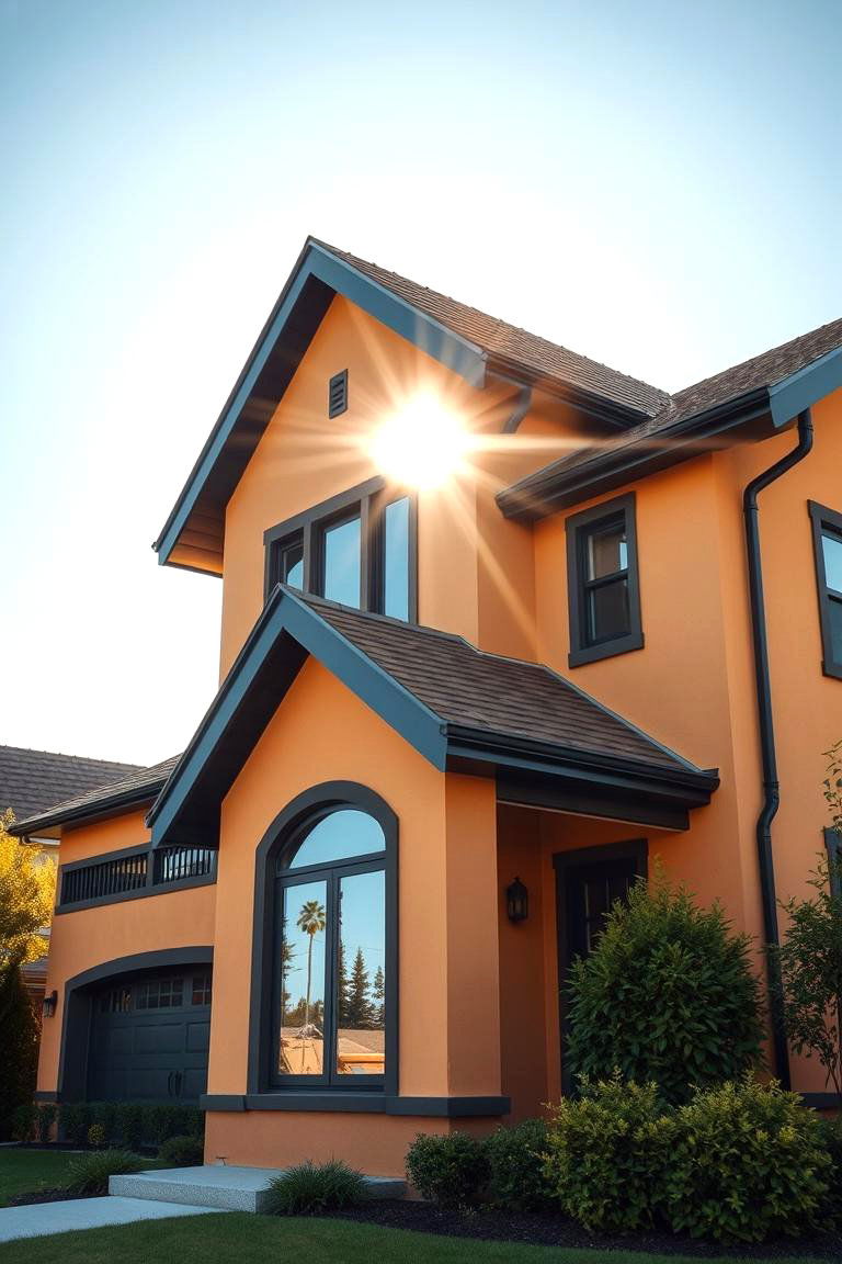 Sunlit Tan House with Vibrant Black Trim - 24 Tan House With Black Trim Design Ideas