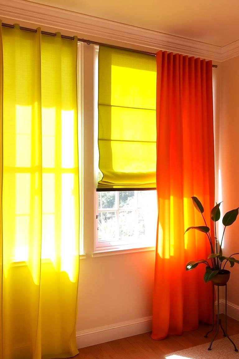 Sunlit Window Treatments - 24 Green and Orange Living Room Ideas