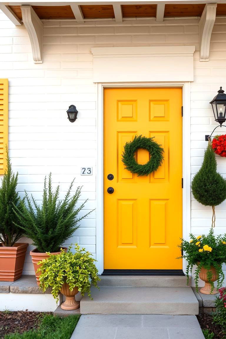 Sunny Appeal with Yellow and White - 24 Mustard Yellow Front Door Ideas