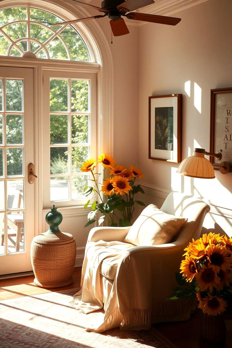 Sunny Reading Nook with Sunflower Touch - 24 Sunflower Bedroom Ideas