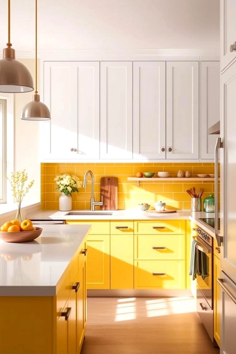 Sunny Yellow and Crisp White - 24 Two Tone Kitchen Cabinet Ideas