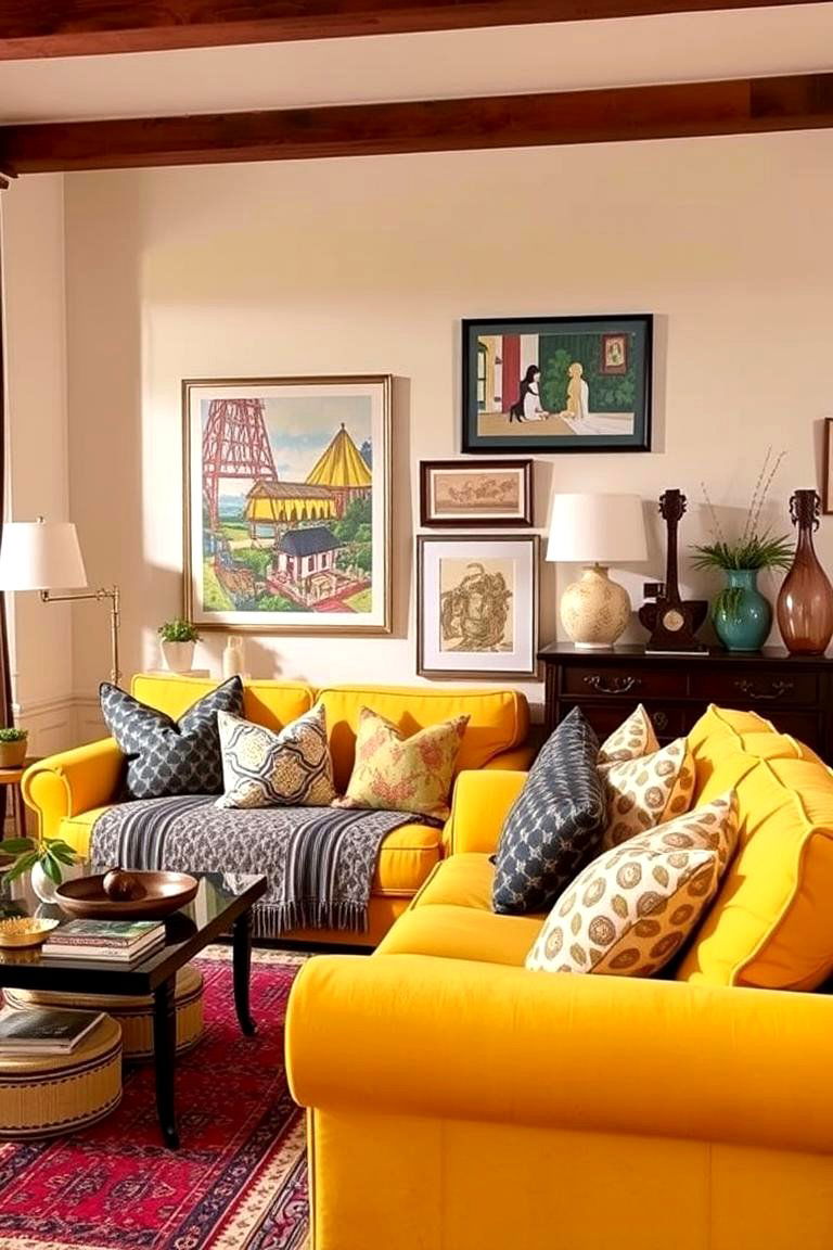 Sunny Yellow in an Eclectic Mix - 24 Yellow Couch Living Room Ideas