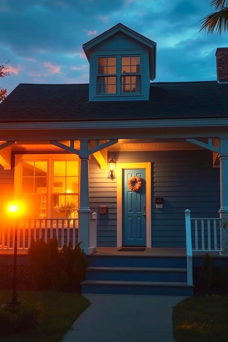 Sunset Glow Ambiance - 24 Blue House Siding With White Trim