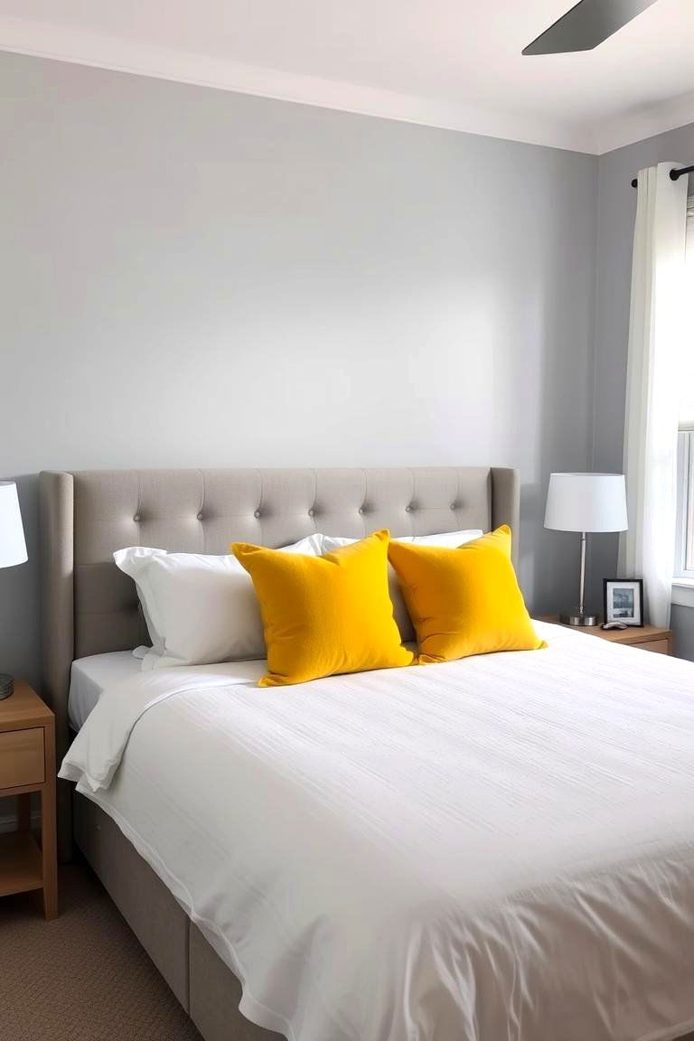 Sunshine Yellow Accents on a Grey Foundation - 24 Yellow and Grey Bedroom Ideas