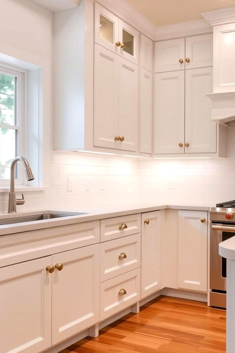 Supporting a Variety of Color Schemes - 24 White Kitchen Cabinets With Gold Hardwar