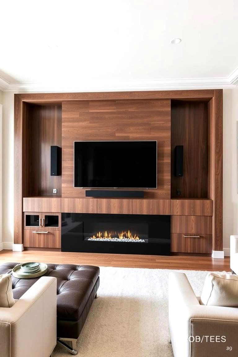 Surround with Built In Media Features - 24 Fireplace Wall Ideas