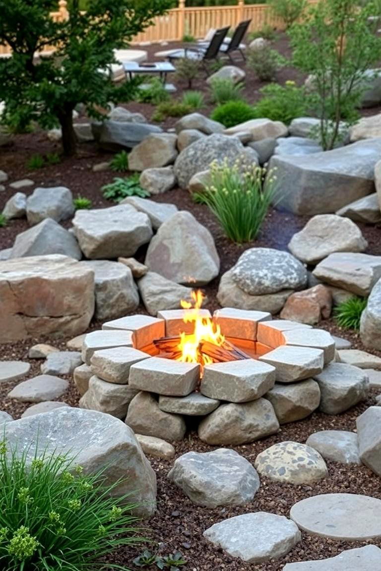 Surrounding Landscape Rock Pit - 24 Rock Fire Pit Ideas