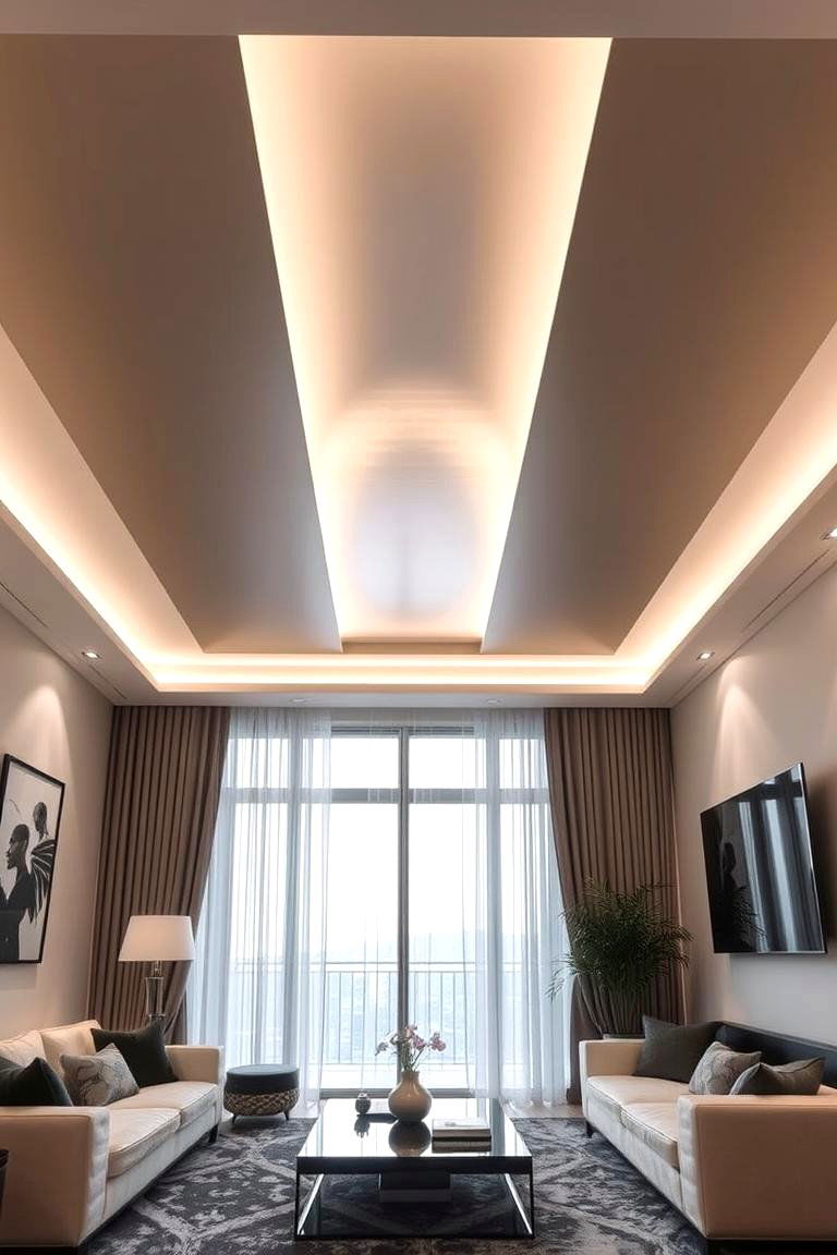 Suspended False Ceiling with Cove Lighting Ambiance - 24 Living Room False Ceiling Design Ideas