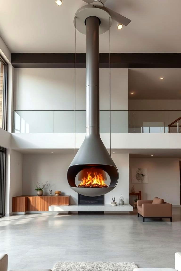 Suspended Fireplace for a Unique Design - 24 Modern Fireplace Ideas