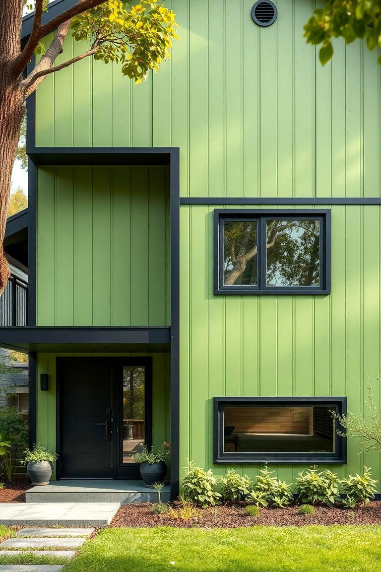 Sustainable Architecture Vision - 24 Green House Exterior With Black Trim
