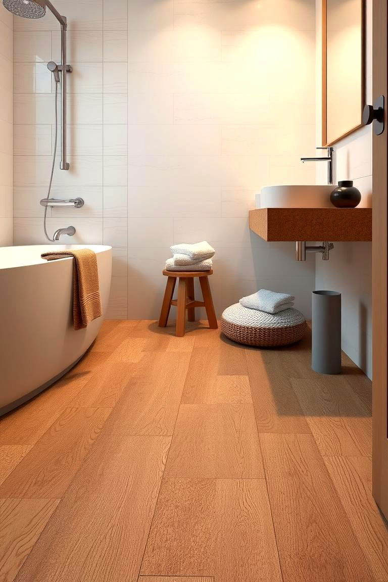 Sustainable Cork Infused Wood Flooring - 24 Ideas for Wood Floors in Bathrooms