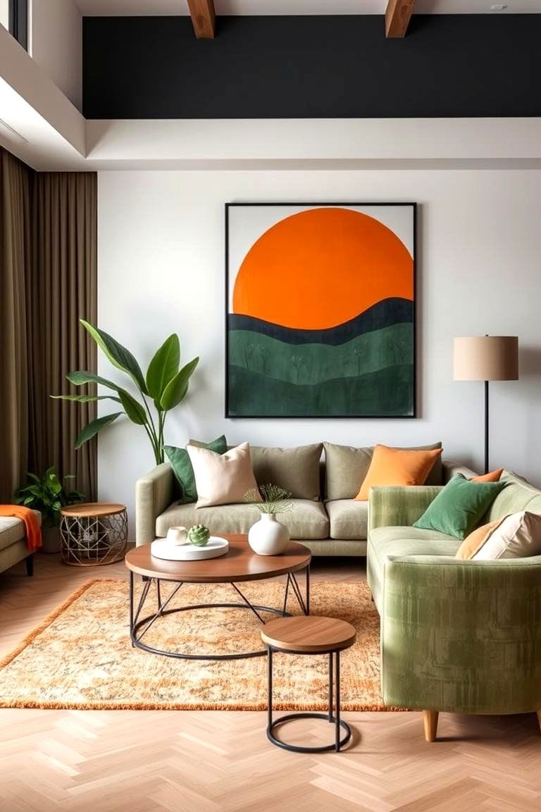 Sustainable Designer Accents - 24 Green and Orange Living Room Ideas
