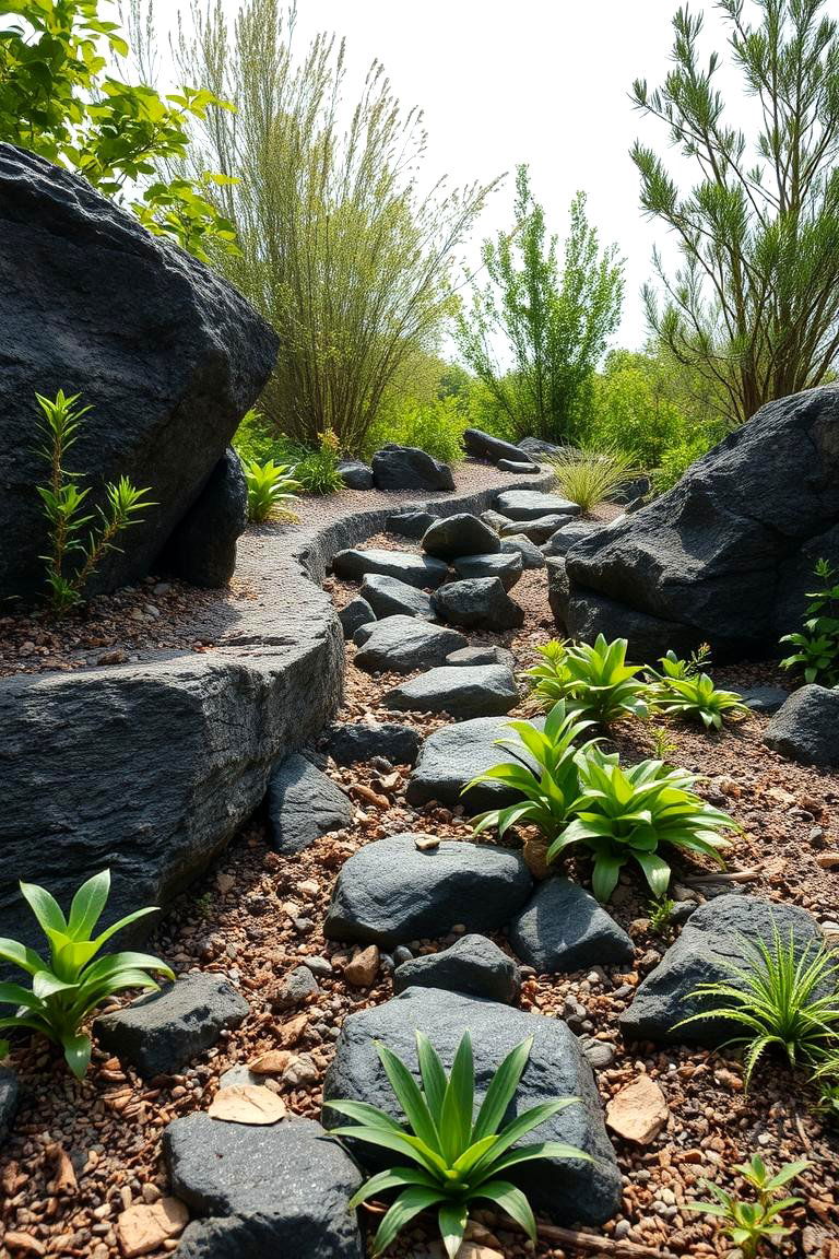 Sustainable Landscaping with Black River Rock - 24 Black River Rock Landscaping Ideas