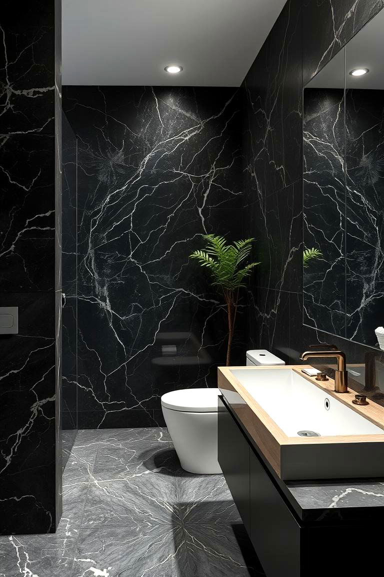 Sustainable Marble Finishes - 24 Black Marble Bathrooms