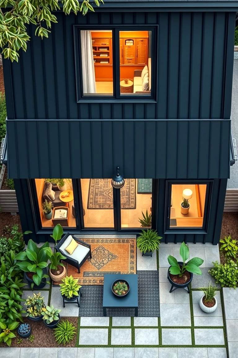 Sustainable Modern Living - 24 Dark Blue House With Black Trim