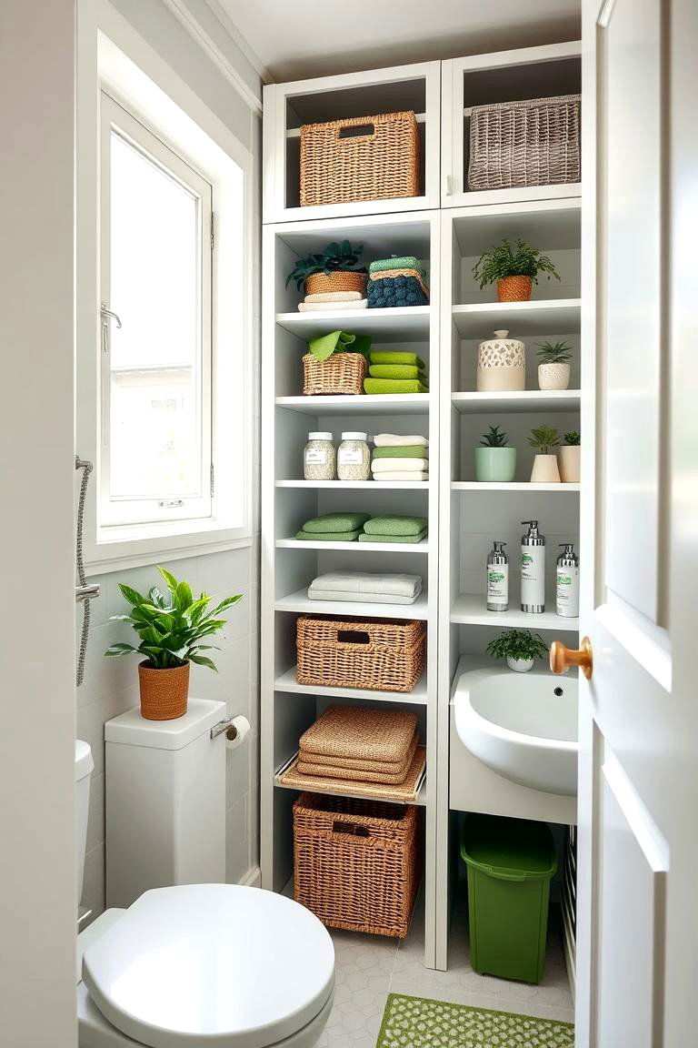 Sustainable Storage Solutions for Clutter Free Design - 24 Small Green Bathroom Ideas