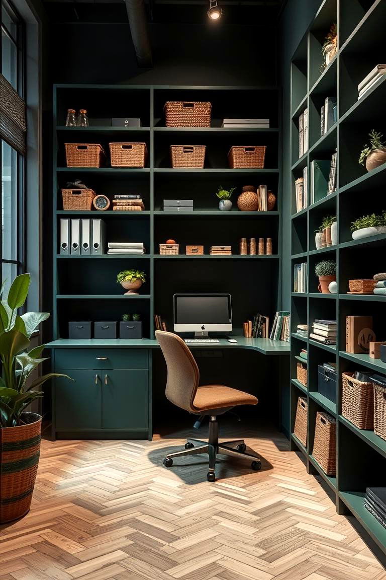 Sustainable Storage Solutions in Dark Green - 24 Dark Green Home Office Ideas