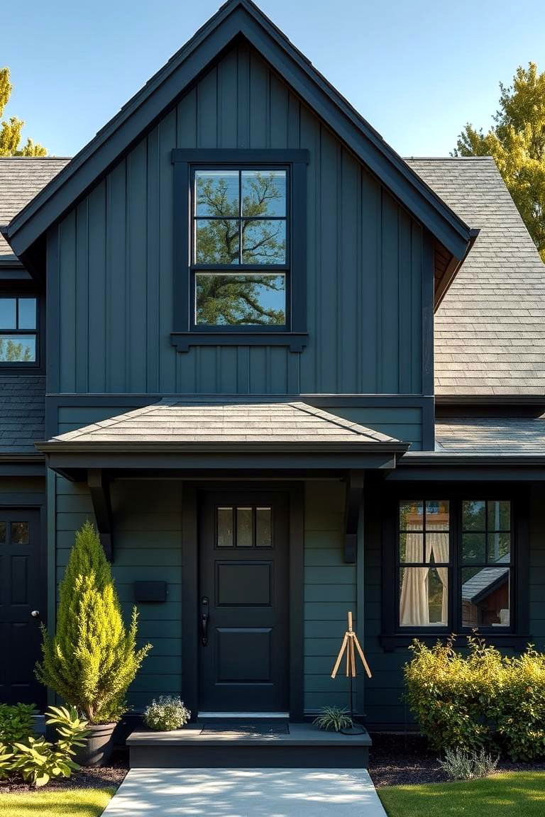 Sustainable Style Statement - 24 Dark Olive Green House With Black Trim