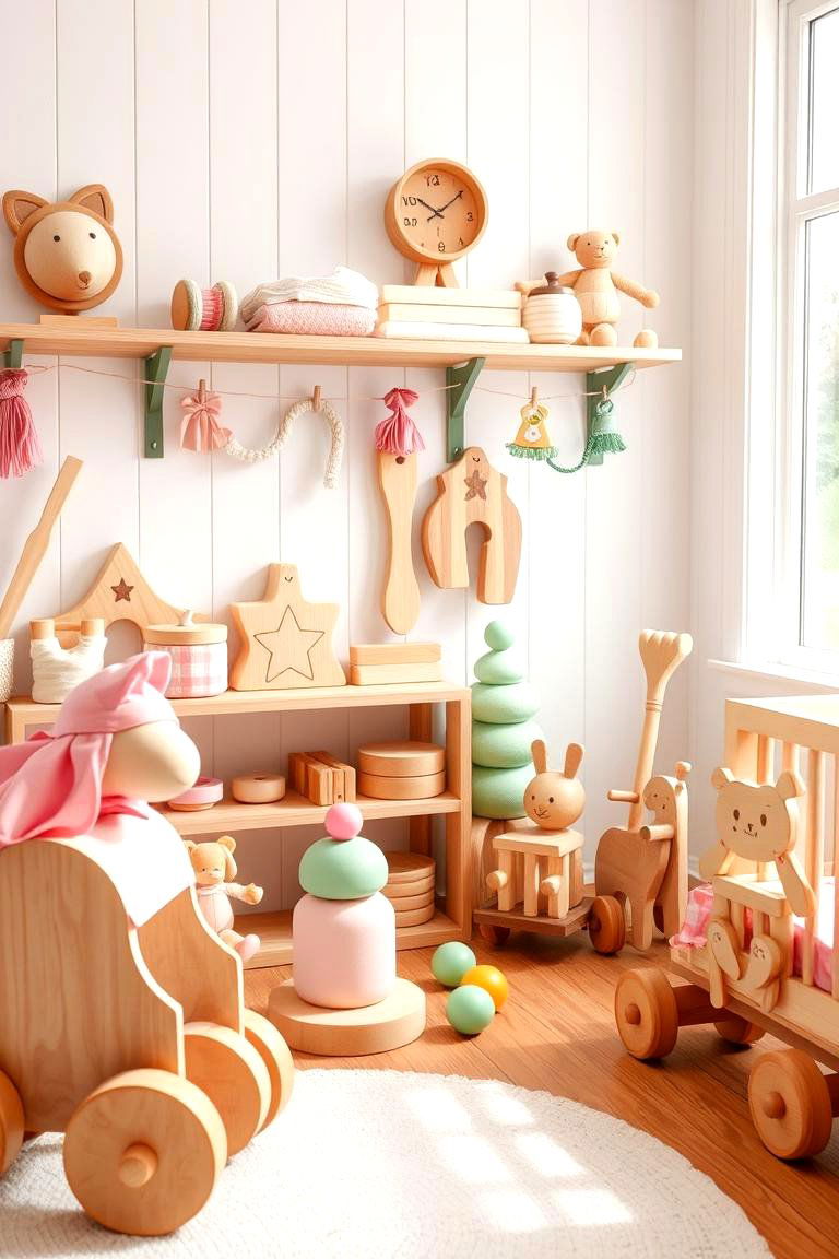 Sustainable Wooden Toys Display - 24 Pink and Green Nursery Ideas