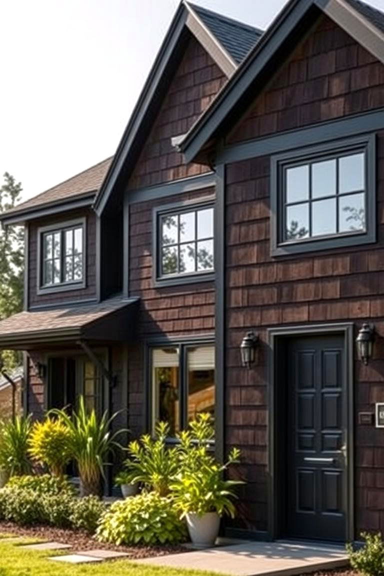 Sustainable and Durable Materials - 24 Dark Brown House With Black Trim