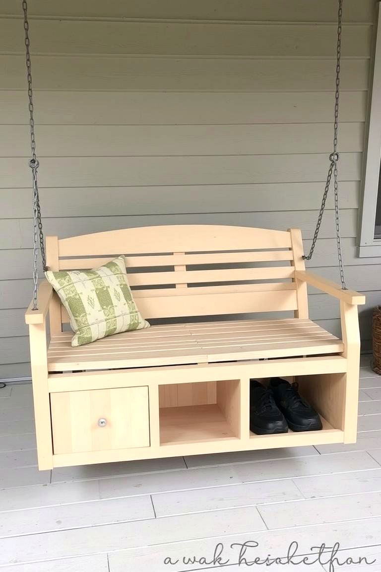Swing with Built in Storage - 24 Front Porch Swing Ideas