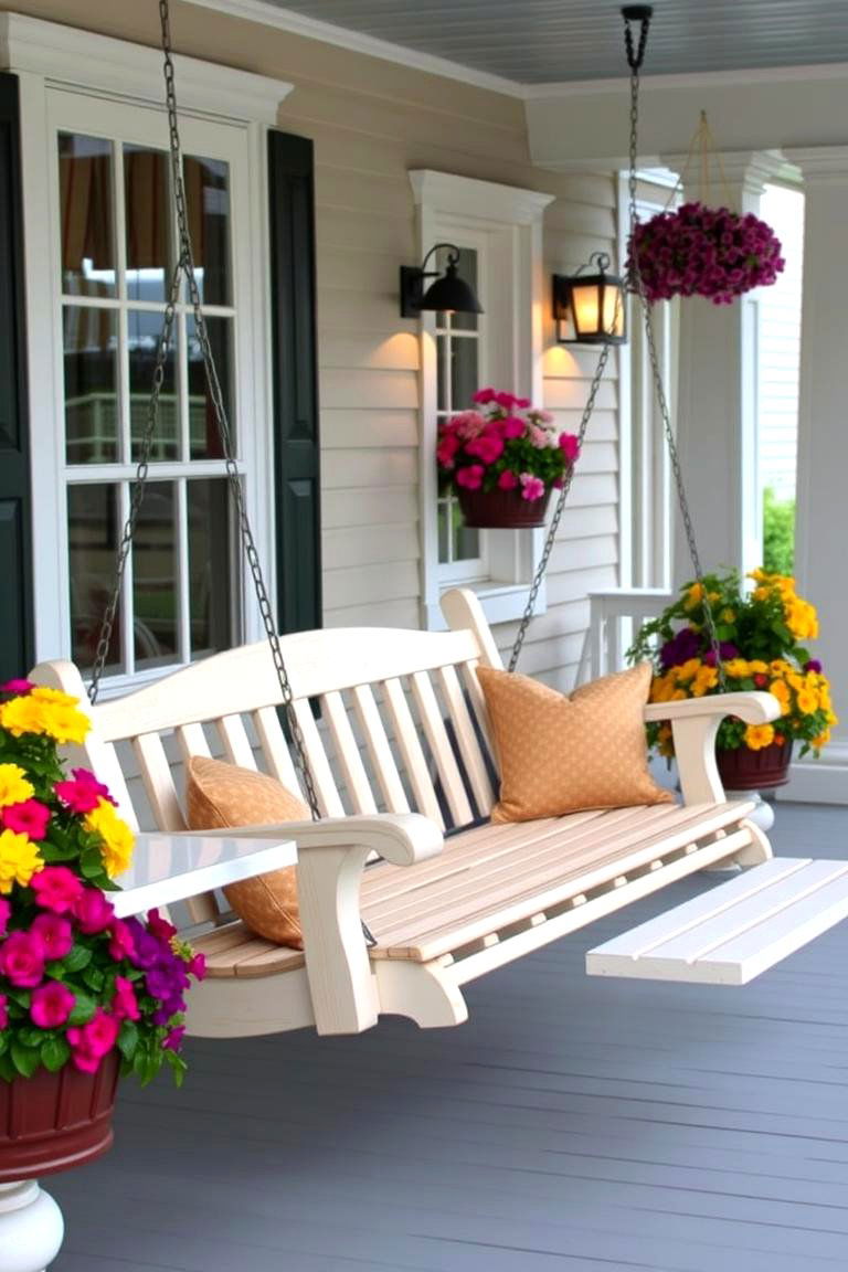 Swing with Side Table - 24 Front Porch Swing Ideas