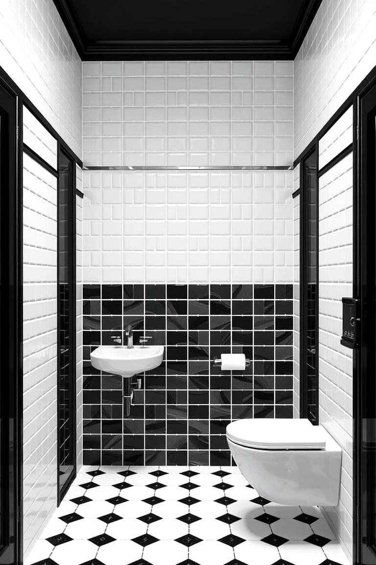 Symmetrical Harmony Tiles - 24 Black and White Bathroom Tile Ideas