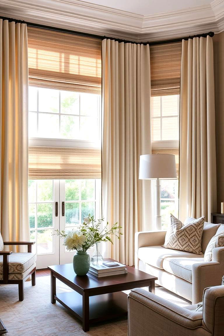 Tailored Window Treatments - 24 Preppy Living Room Ideas