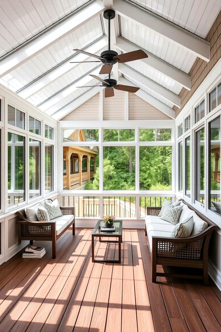 Take Advantage of Integrated Seating - 24 Sunroom and Deck Combo Ideas