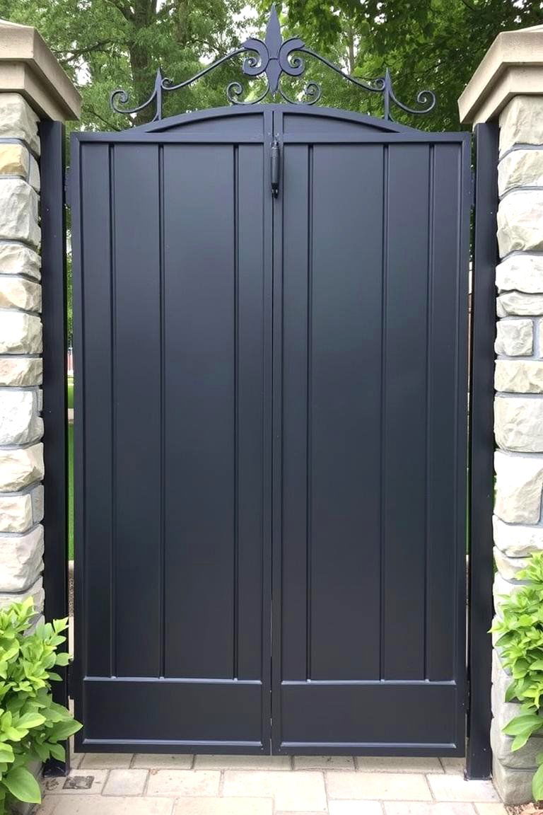 Tall Metal Gate with Privacy Panels - 24 Front Gate Ideas