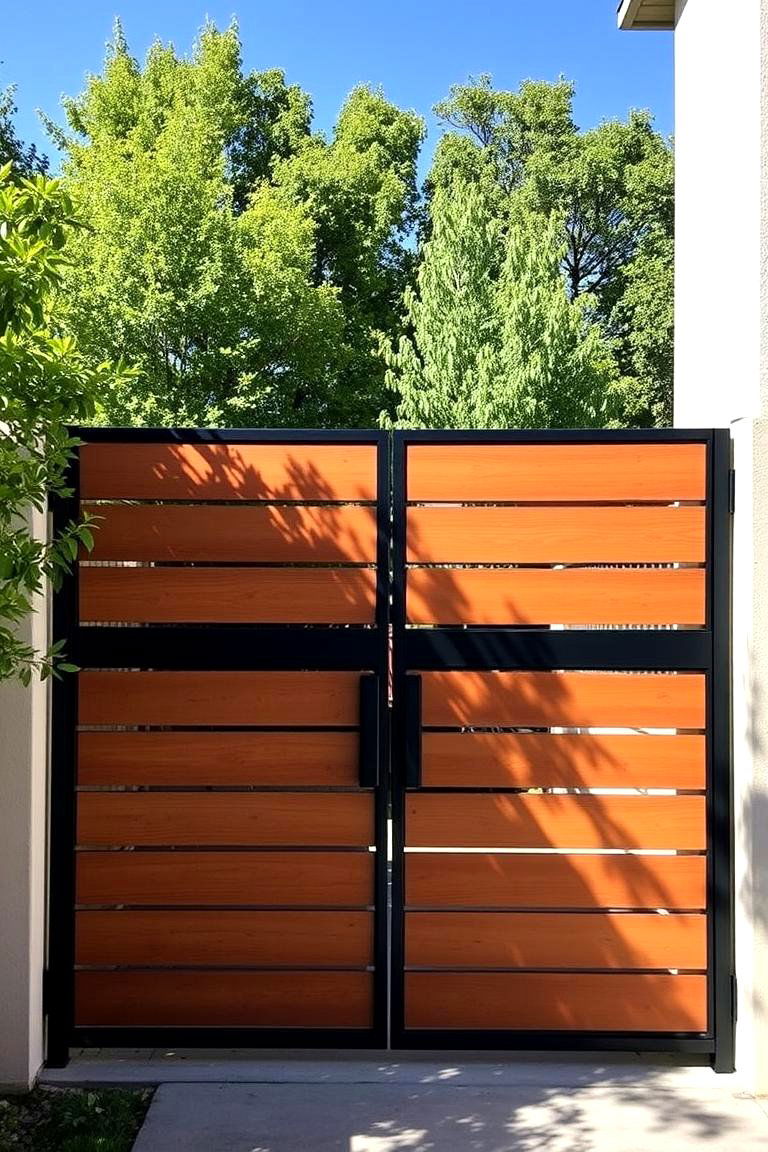 Tall Privacy Gate with Horizontal Panels - 24 Fence Gate Ideas