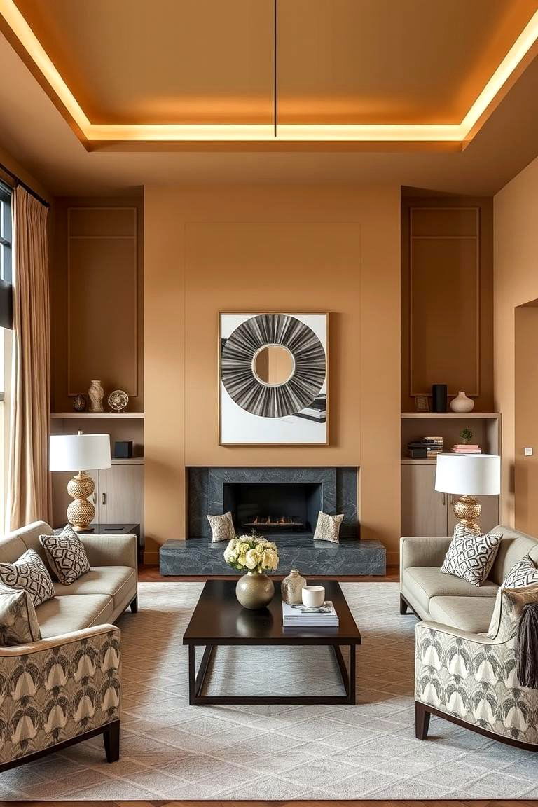 Tan with Modern Geometrics - 24 Tan Living Room Ideas