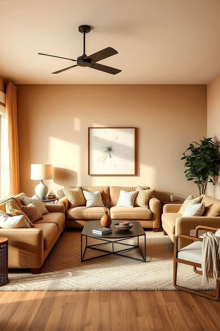 Tan with Soft Lighting - 24 Tan Living Room Ideas