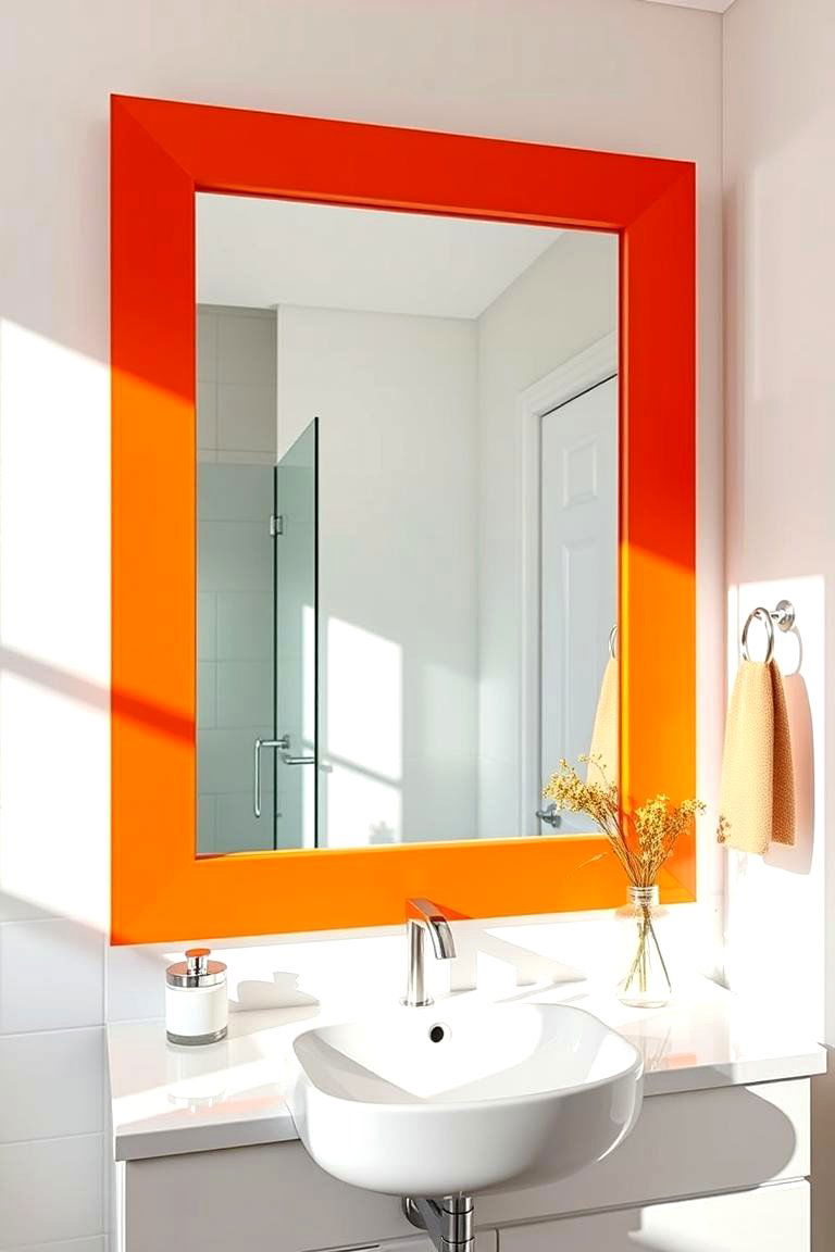 Tangerine Accent Mirror - 24 Orange Bathroom Ideas
