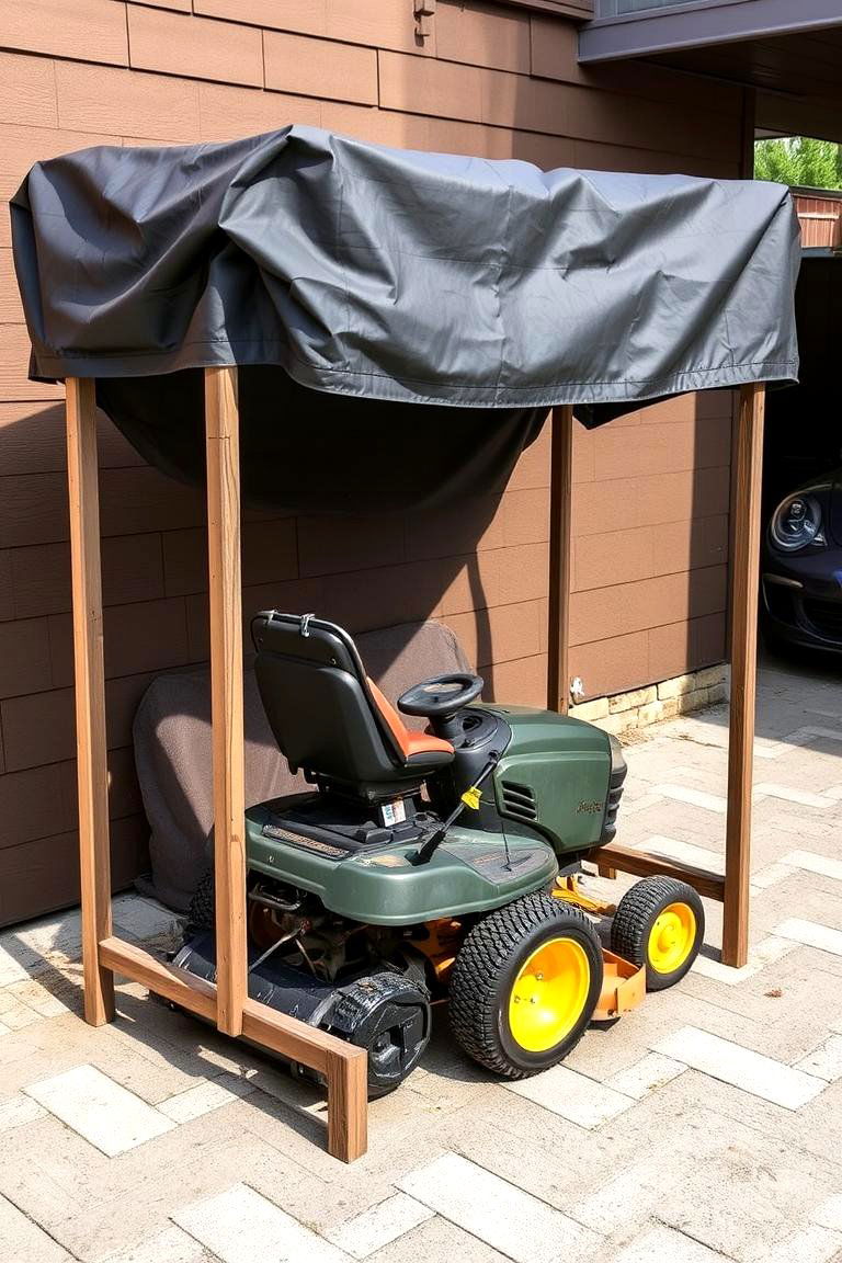 Tarp Covered Outdoor Rack - 24 Lawn Mower Storage Ideas