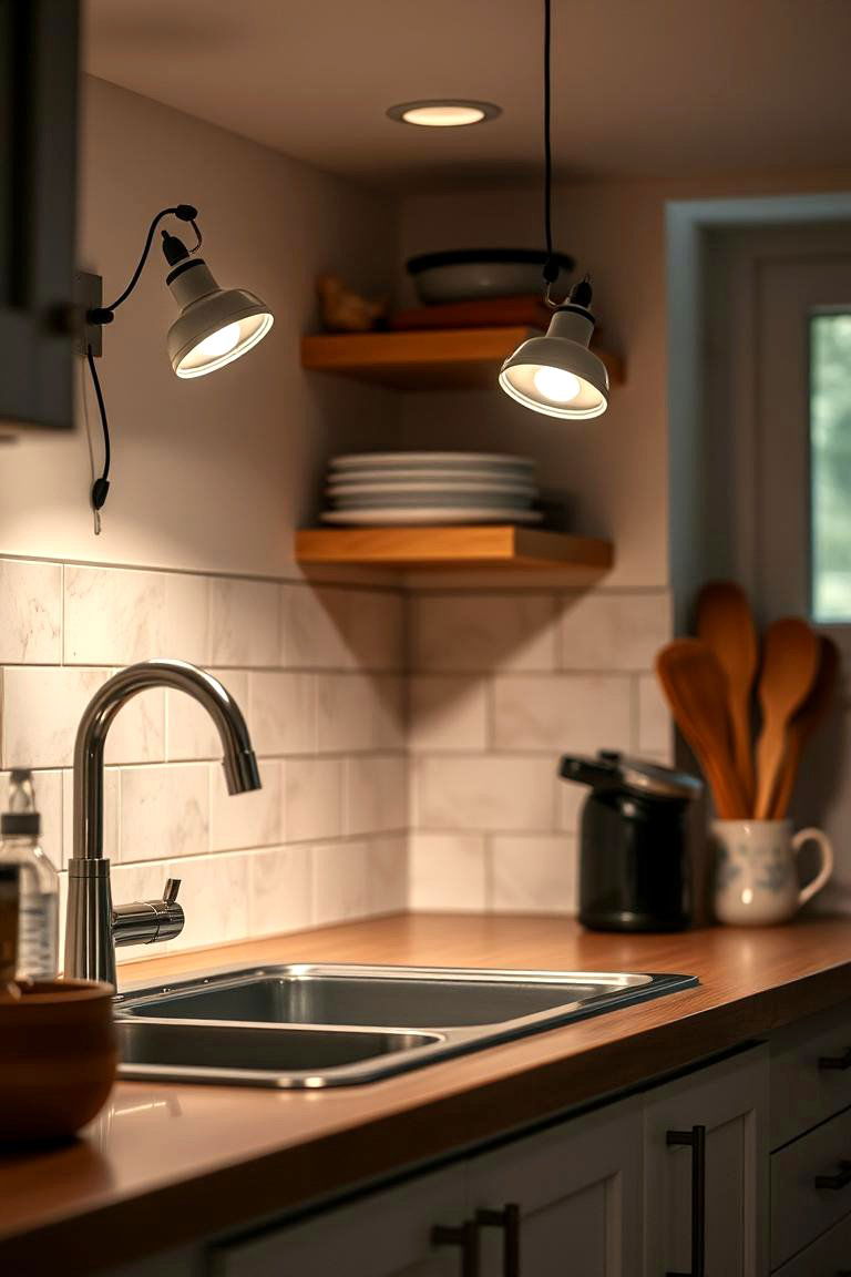 Task Lighting with Clip Lights - 24 Kitchen Sink Lighting Ideas