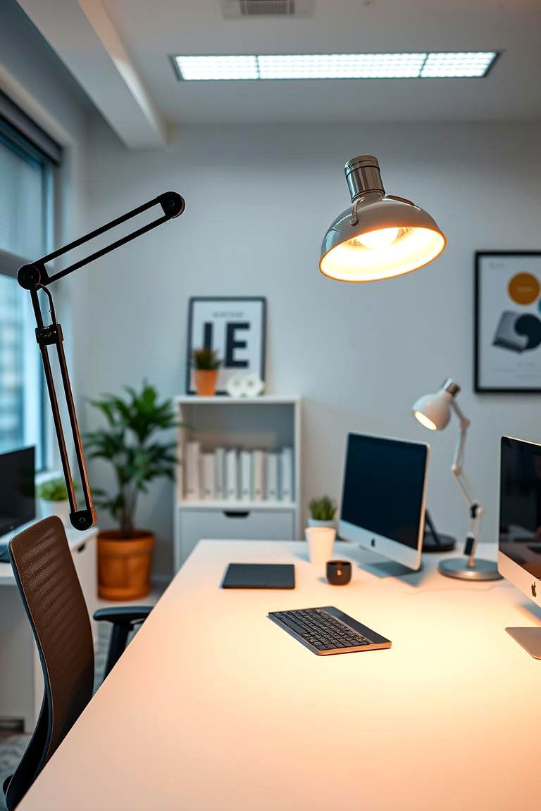 Task Lighting with Flexible Arms - 24 Home Office Lighting Ideas