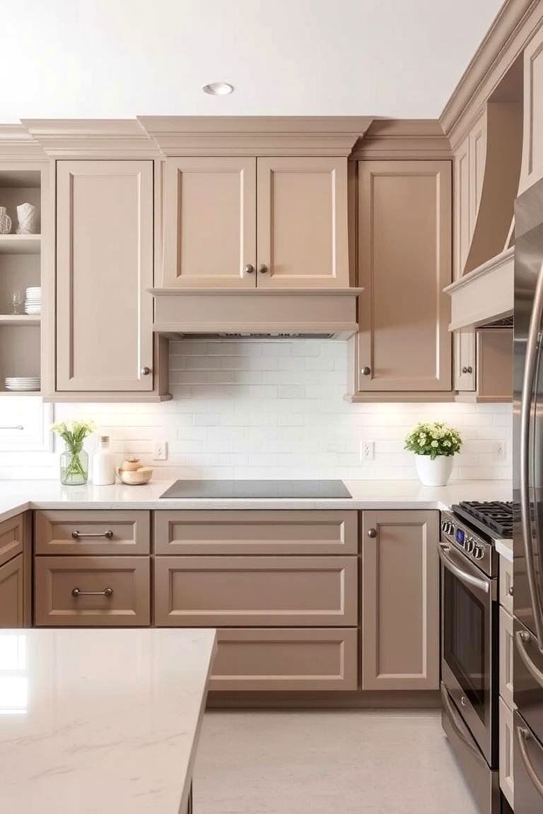 Taupe Cabinets with Crisp White Trim - 24 Taupe Kitchen Cabinet Ideas